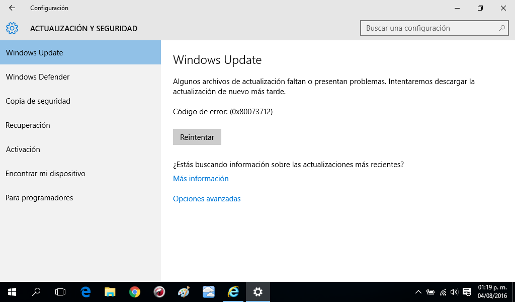 Error De Windows Update (0x80073712) - Microsoft Community