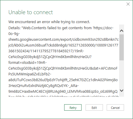 [SOLVED] Google Sheets To Excel Power Query - Sheet Will Download, But ...