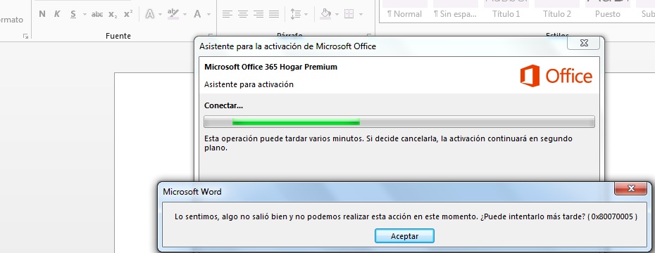 Mensaje de error: activación de Office 365 Hogar Premium - Microsoft  Community