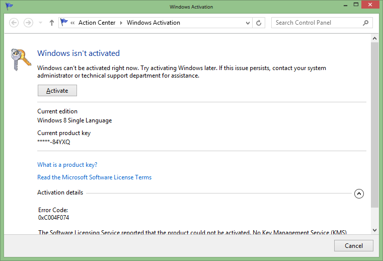 Activation Issue With Error 0xc004f074 Microsoft Community