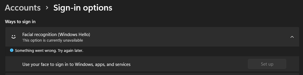 Windows Hello Facial Recognition Not Working - Microsoft Community