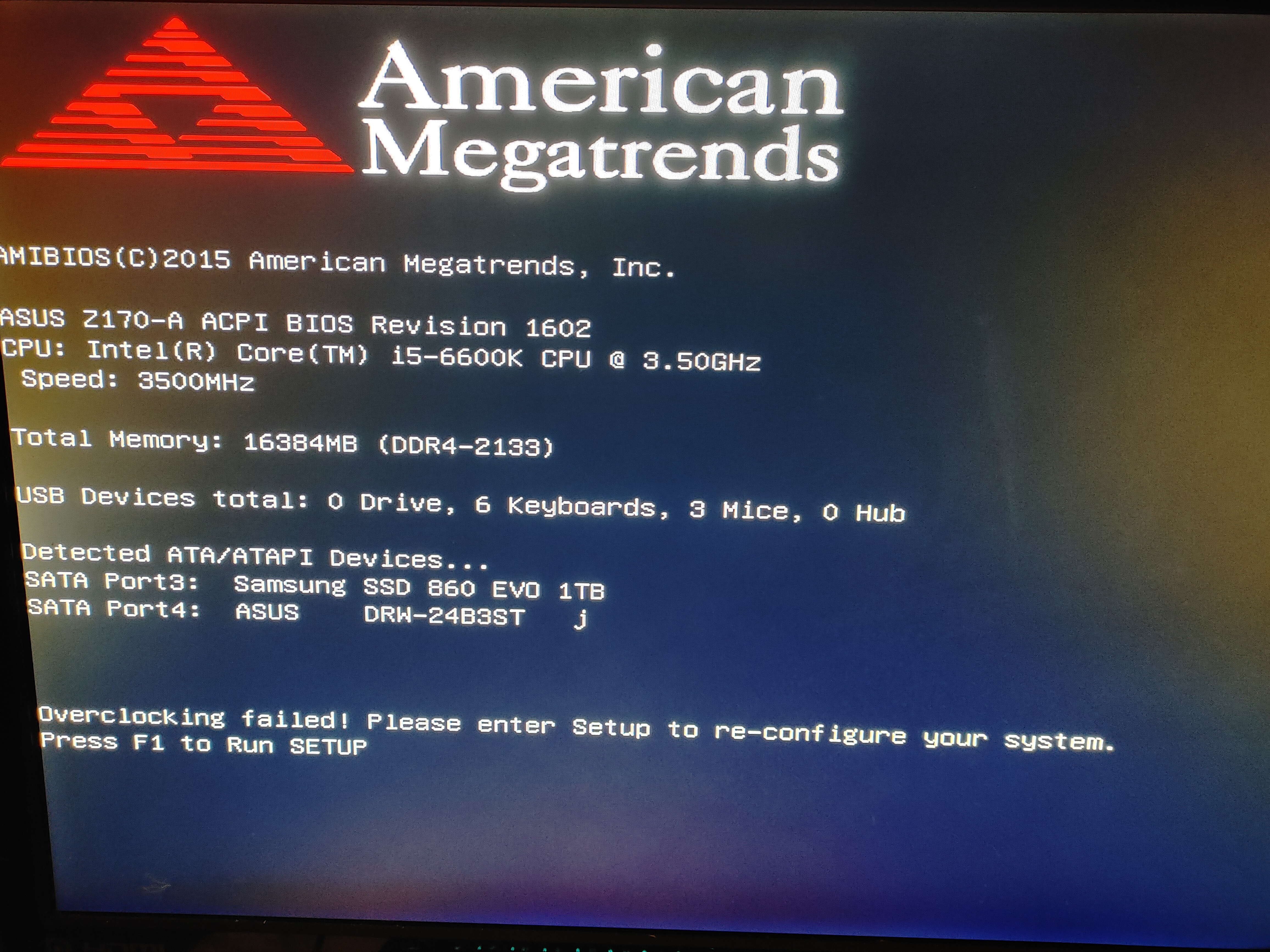 Unable to run Setup on American Megatrends BIOS