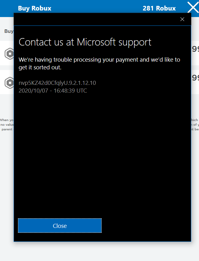 Roblox Purchase Problem Microsoft Community - windows 10 roblox not working