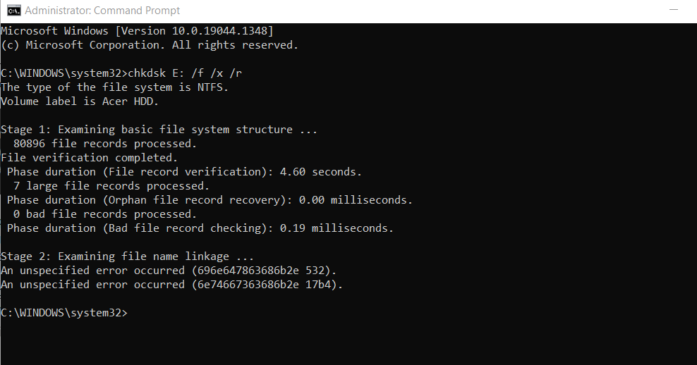 Chkdsk.exe Error 696e647863686b2e 532 and 6e74667363686b2e Chkdsk.exe Error 696e647863686b2e 532 and 6e74667363686b2e