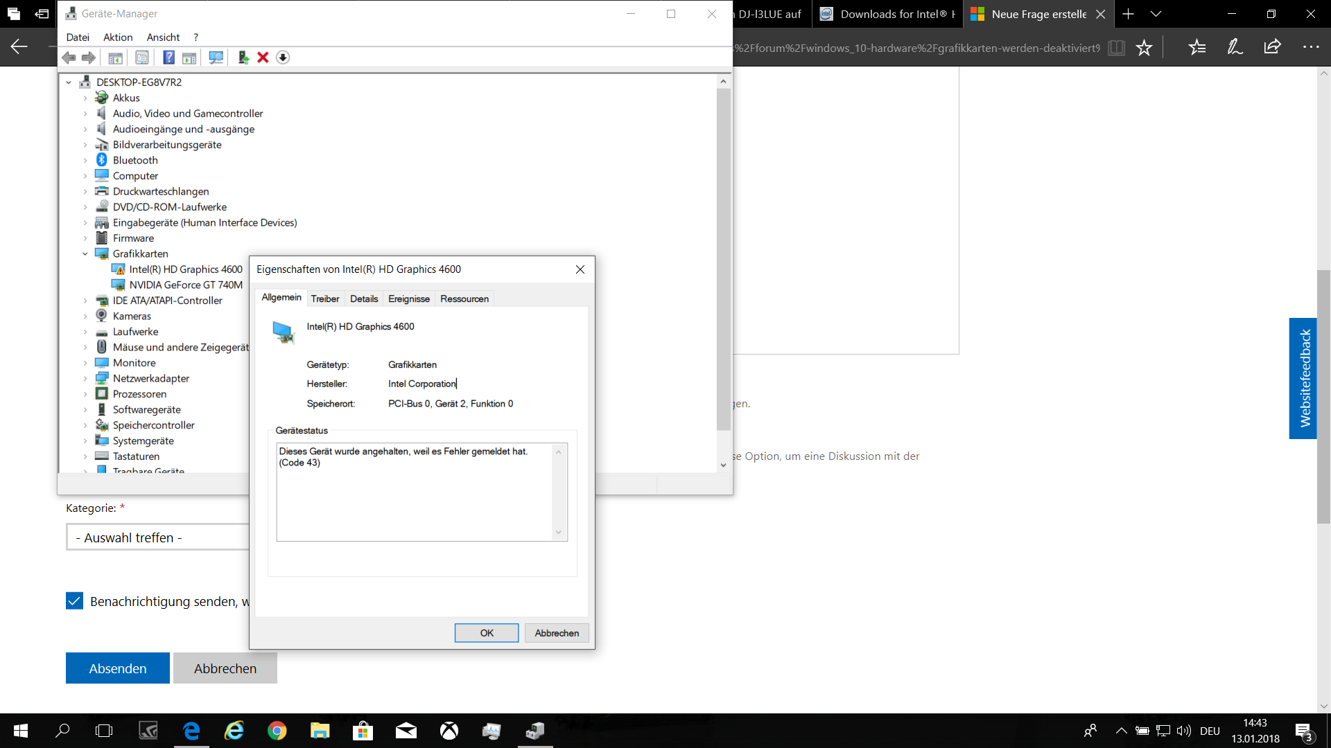 Grafikkarte Intel(R) HD Graphics 4600 deaktiviert sich