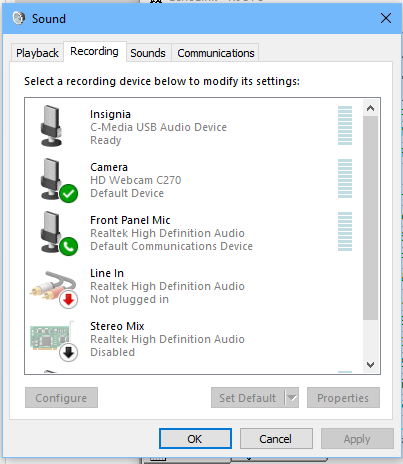 Default communication device windows 10