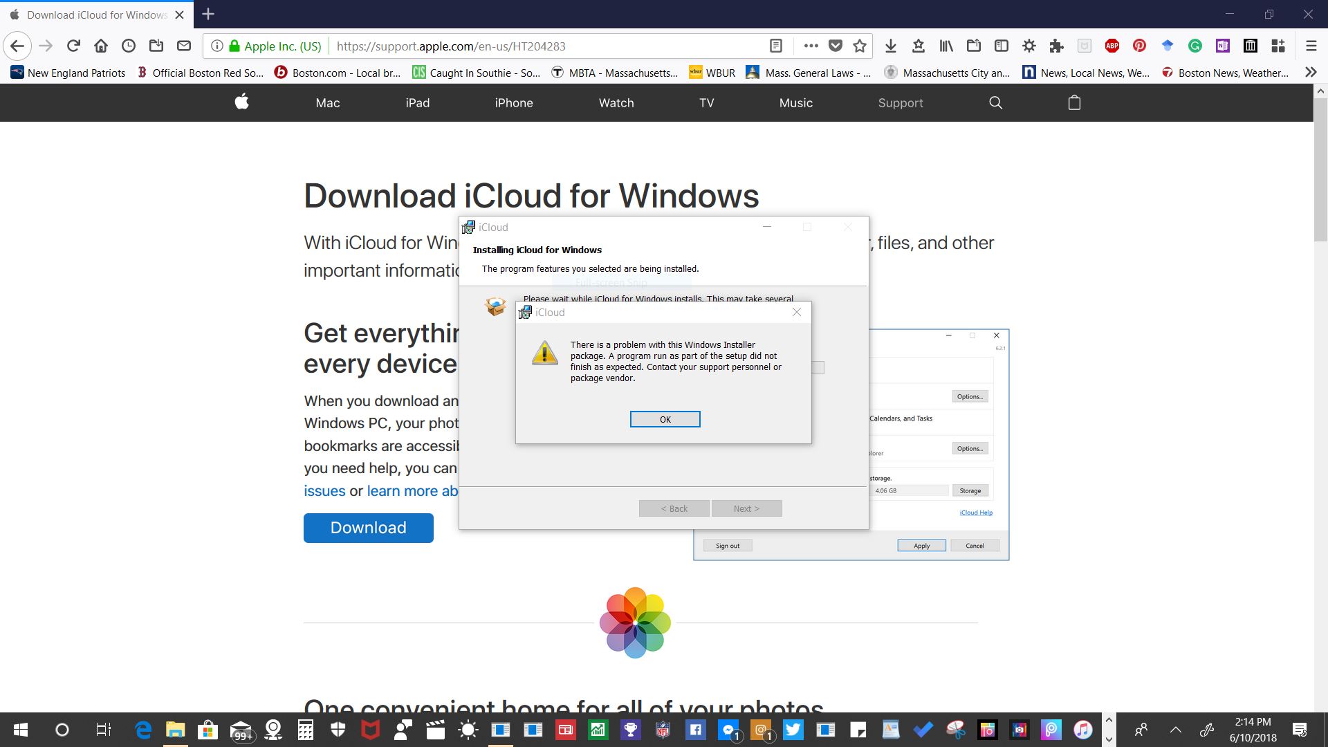 Can T Install Icloud For Windows 7 5 On 1803 After Three Attempts