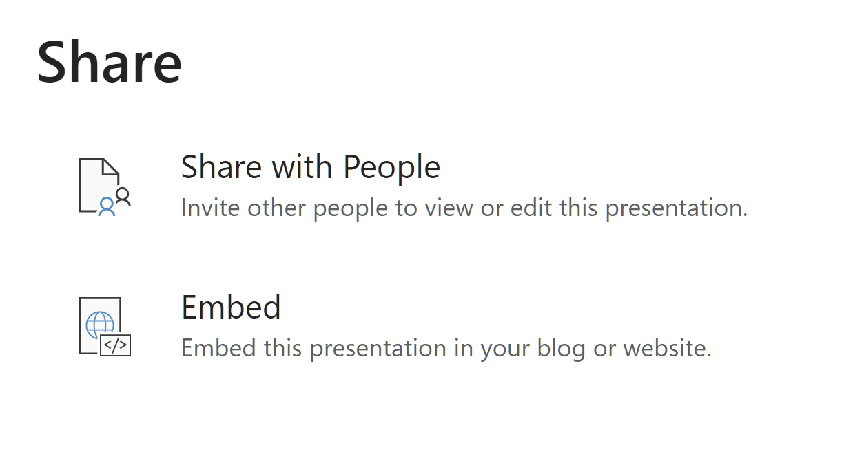 I can't seem to find the embed option under share on powerpoint. How ...