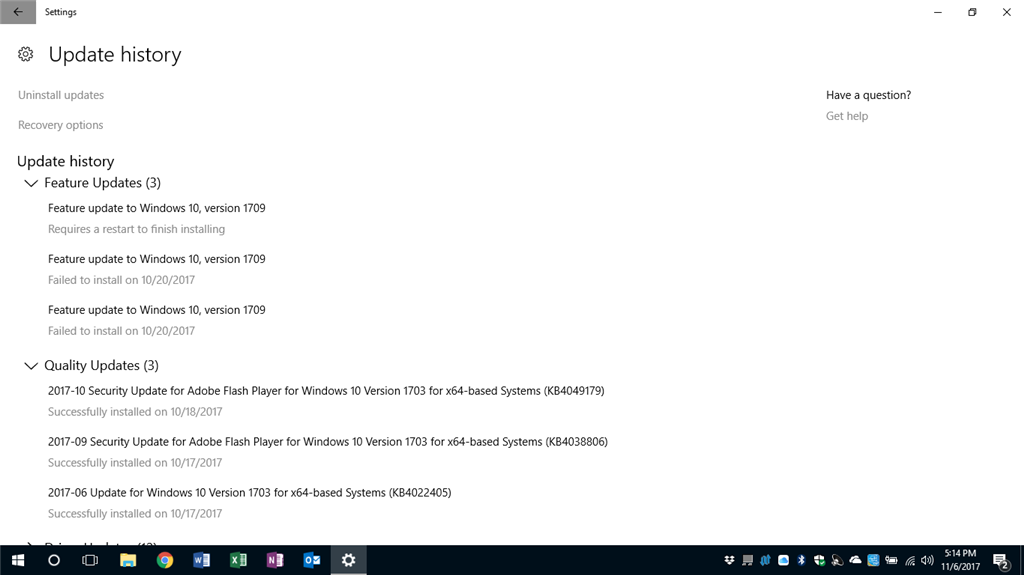Feature update 1709 failed to install