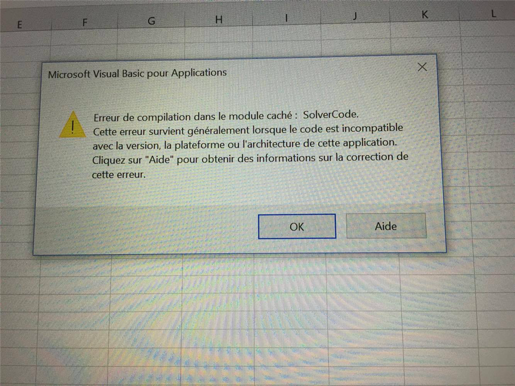 Erreur De Compilation Dans Le Module Caché Problème complément solveur Excel - Communauté Microsoft