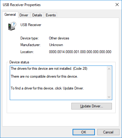 Computer to find drivers for USB mouse receiver - Microsoft Community