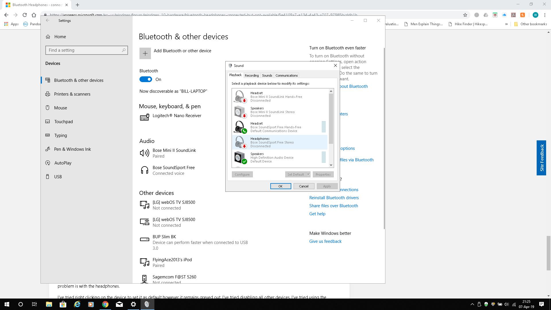 Bluetooth Headphones Connecting And Pairing But Windows Defaults Them Microsoft Community