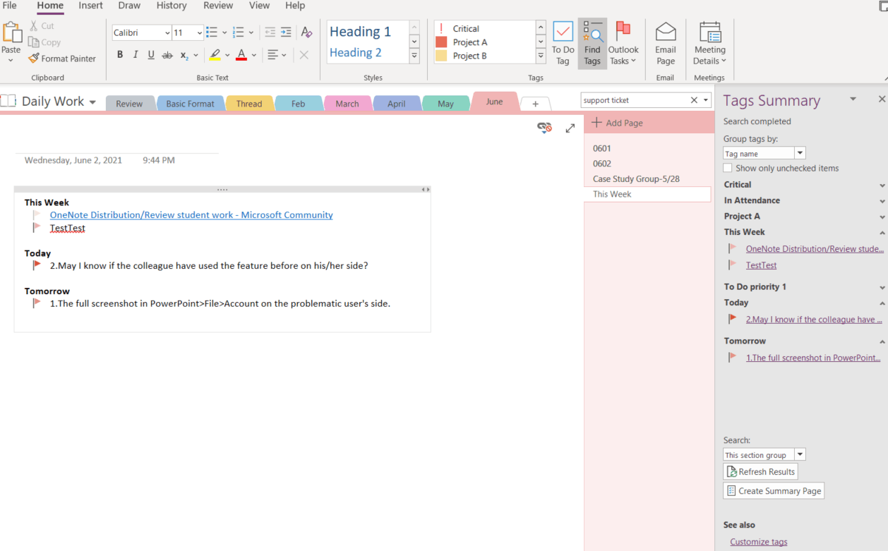 Status of one task to be seen on more pages in Onenote - Microsoft ...