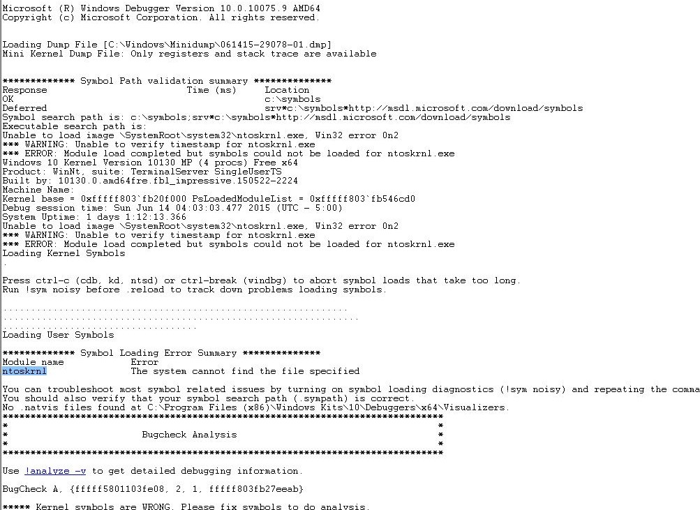 Windbg Cannot Find Ntoskrnl Module Error - Microsoft Community