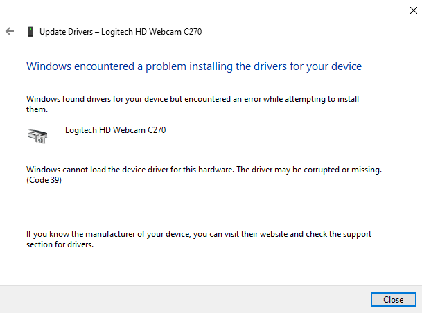 alligevel fisk Statistisk Unable to update driver of Logitech C270 HD Webcam. - Microsoft Community