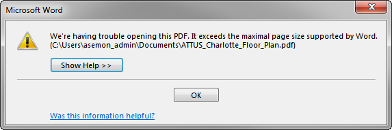 Error Message When opening PDF In Word 2013 Microsoft Community