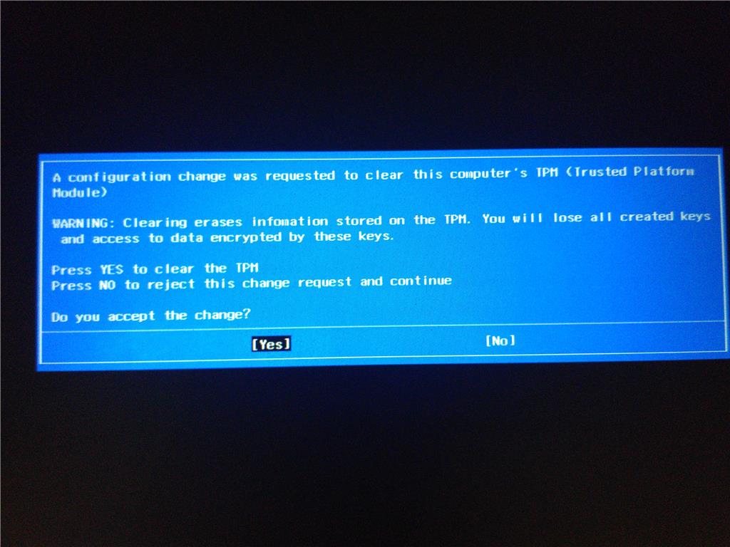 Unable to select "Yes" when asked to clear TPM during Win13