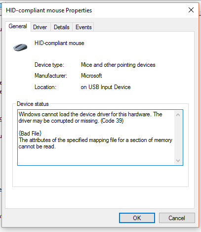 HID Compliant Mouse File and problem with I/O ERROR 39 Microsoft Community