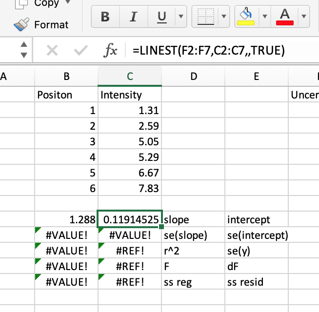 how to do linest in excel for mac