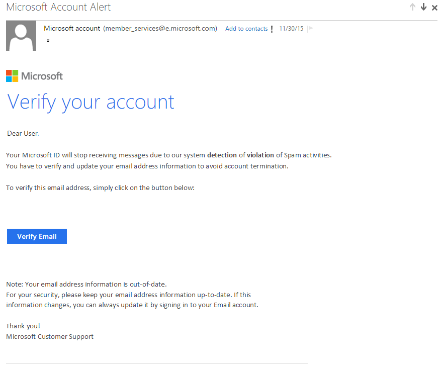 Received a suspicious email from from Microsoft. - Microsoft Community