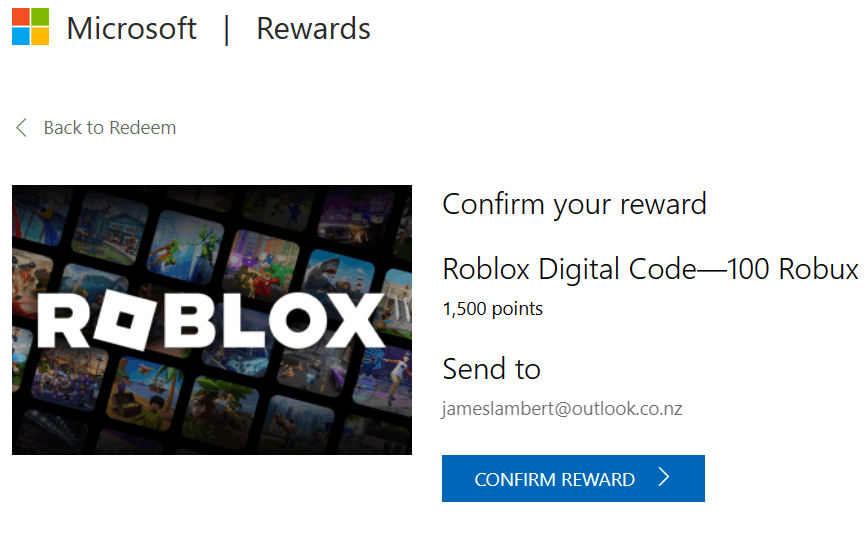 Reedeming Digital Code Roblox--100 Robux in Microsoft Rewards