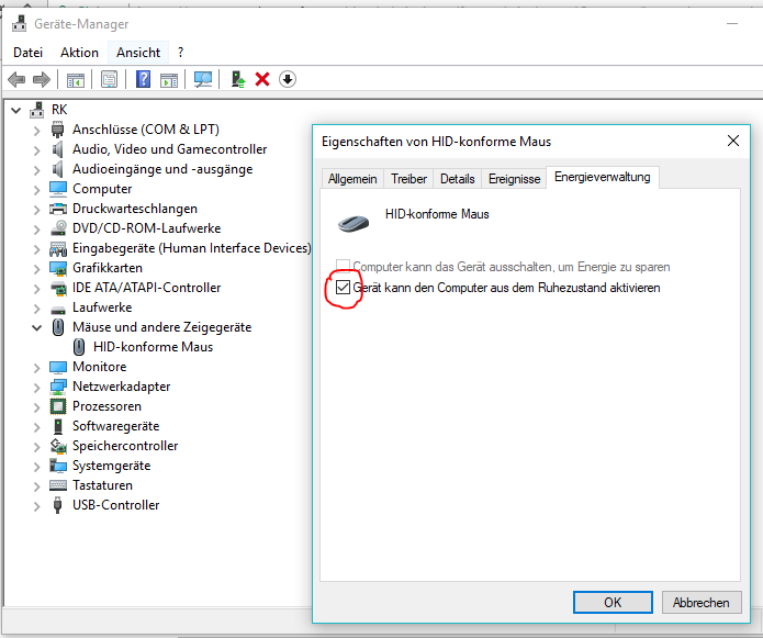 HP-Rechner wacht nicht durch Maus oder Tastatur aus Ruhezustand auf