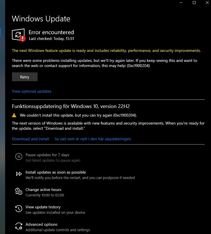 Windows Update Fails With Error Code 0xc1900204 - Microsoft Community