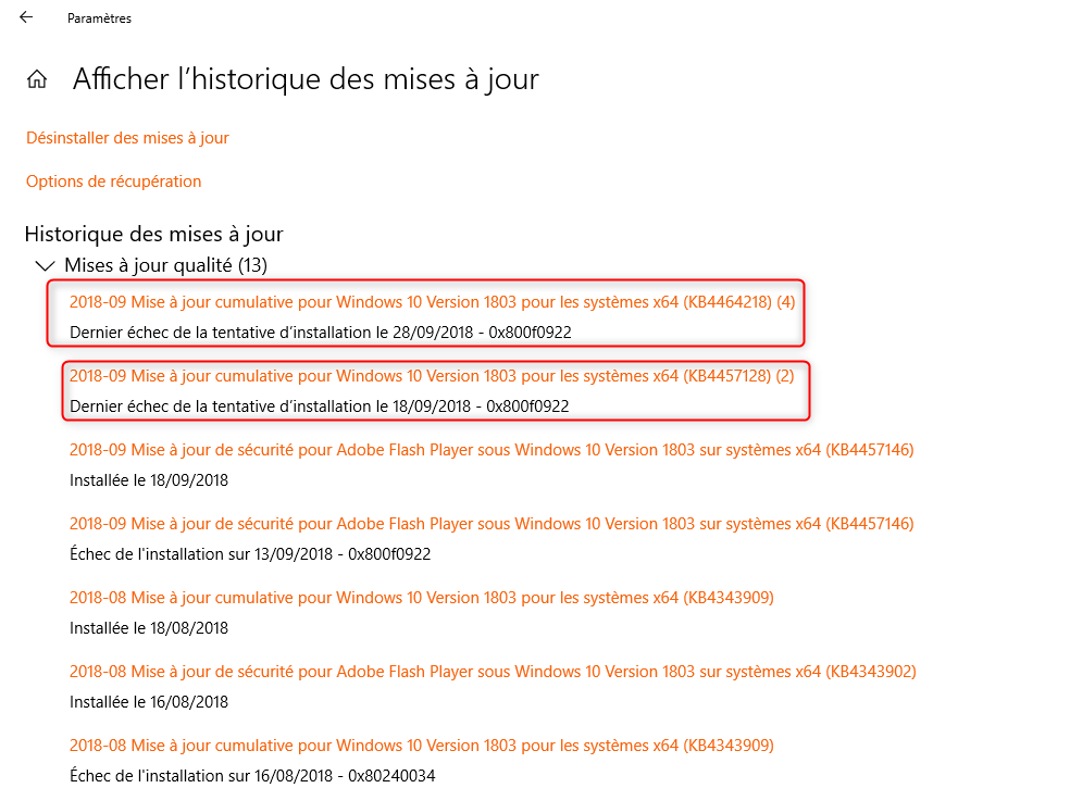 Desinstaller mise a jour windows 10 1803