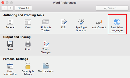 Turn off east asian language features in office for mac