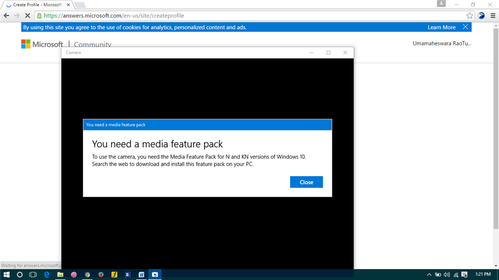 Soldado patrón moco Error: You need a media featue pack to access camera on Windows N -  Microsoft Community