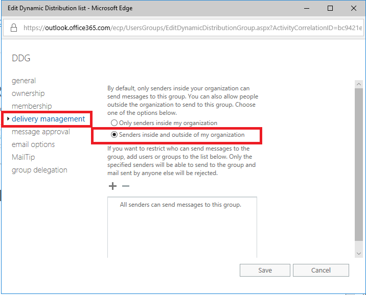 Unable to receive emails from external address for new ddg