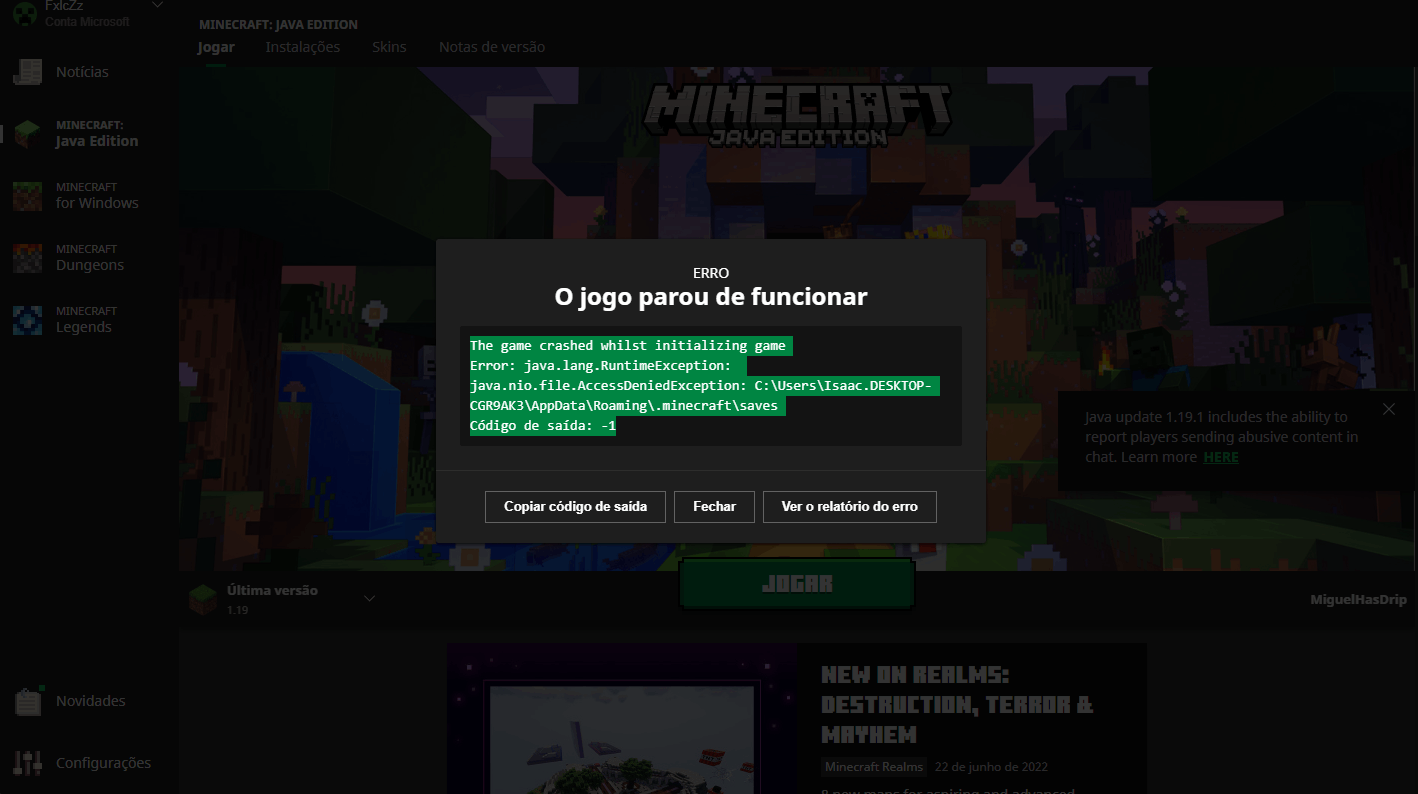 Erro No Minecraft Launcher Microsoft Community