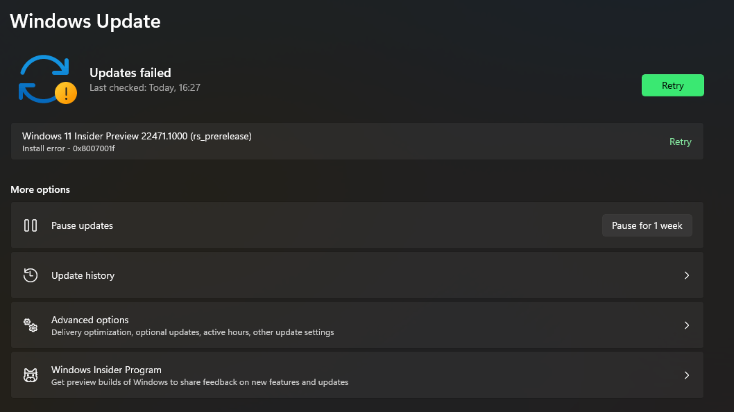 Windows 11 Insider Preview Installation Error - 0x8007001f - Microsoft ...