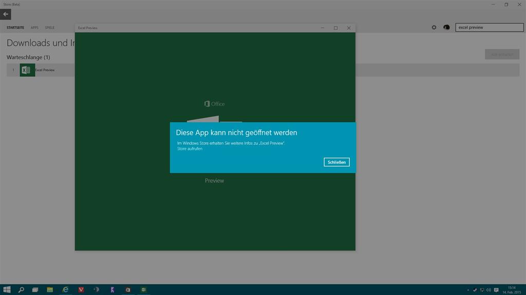 Office App Preview startet nicht