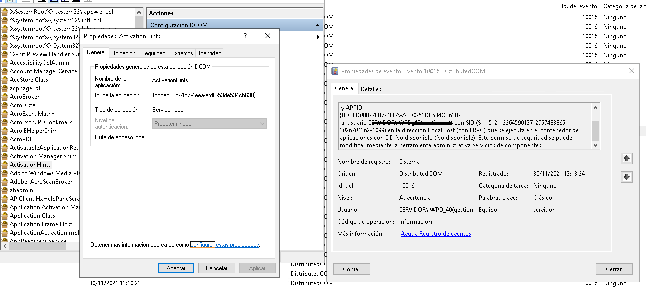 Event ID 10016 DistributedCOM - Windwos 2022 APP: ActivationHints