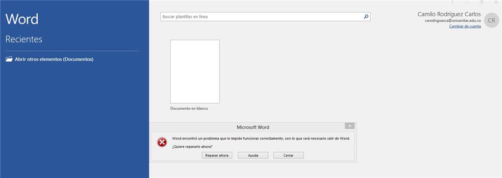 Office 2016 - Word | Word encontró un problema que le impide - Microsoft  Community