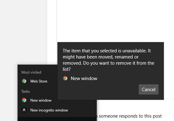 ALL shortcuts on taskbar say The item you selected is unavailable. It -  Microsoft Community
