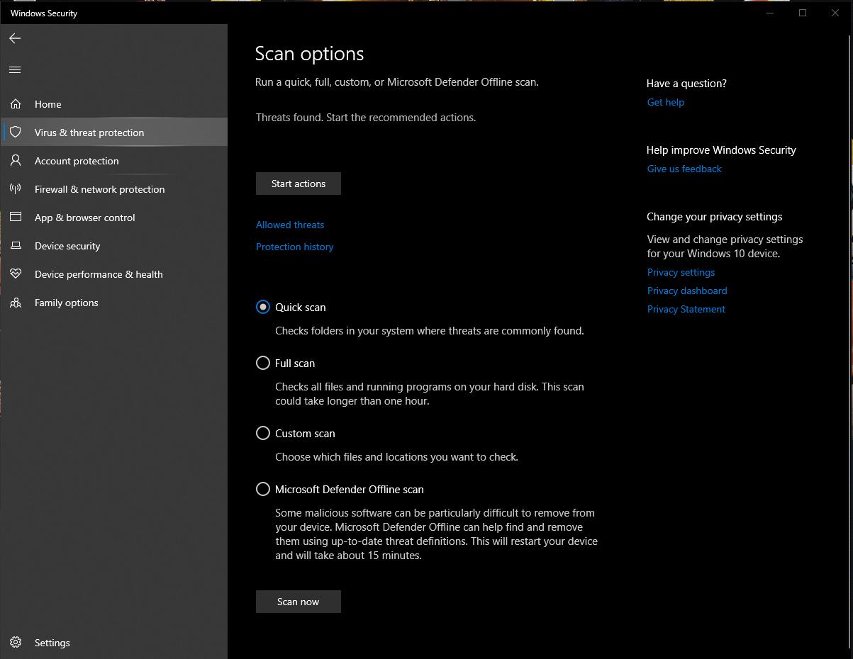 Windows Defender Says Threats Found But Shows Nothing And I Cant Click ...