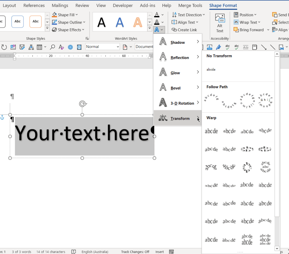 missing transform option in word/ power point Micr365, why ...