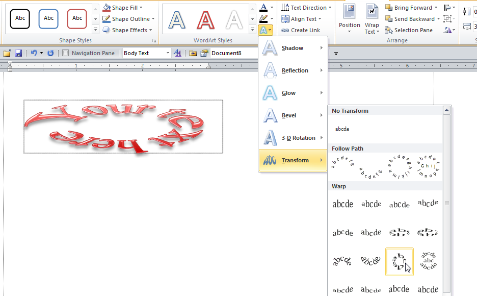 How To Change The Shape Of Word Art In Word