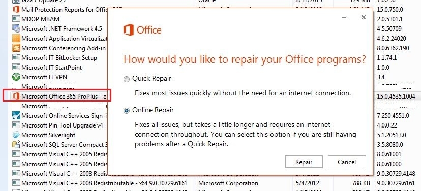 Repair Office 365 in Pictures - Microsoft Community