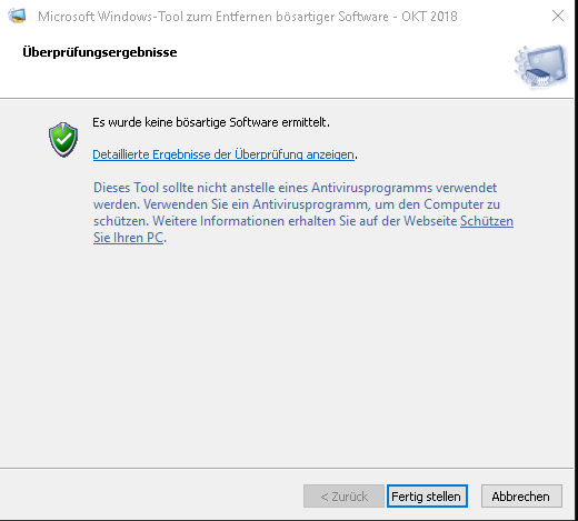 Scannergebnis von MS Windows-Tool zum entfernen bösartiger Software fragwürdig?