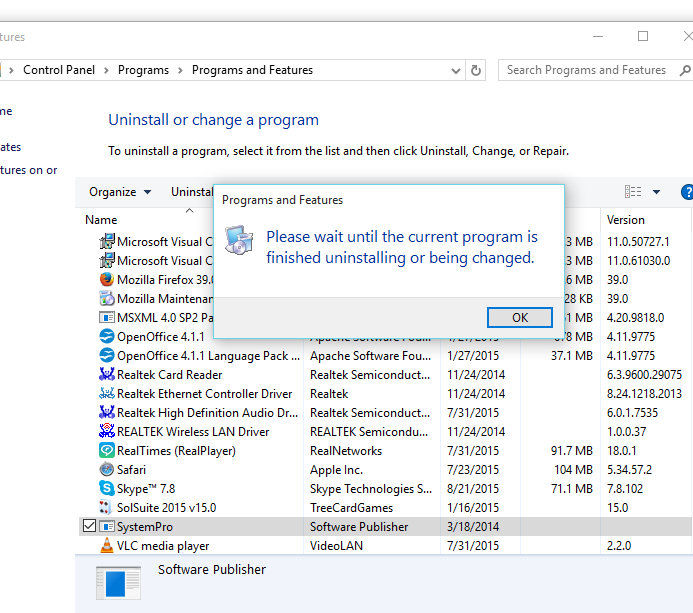 Uninstall SystemPro by Software Publisher on Windows 10 