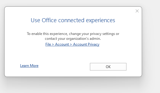 How To Stop Dialog Box About Connected Experiences Microsoft Community