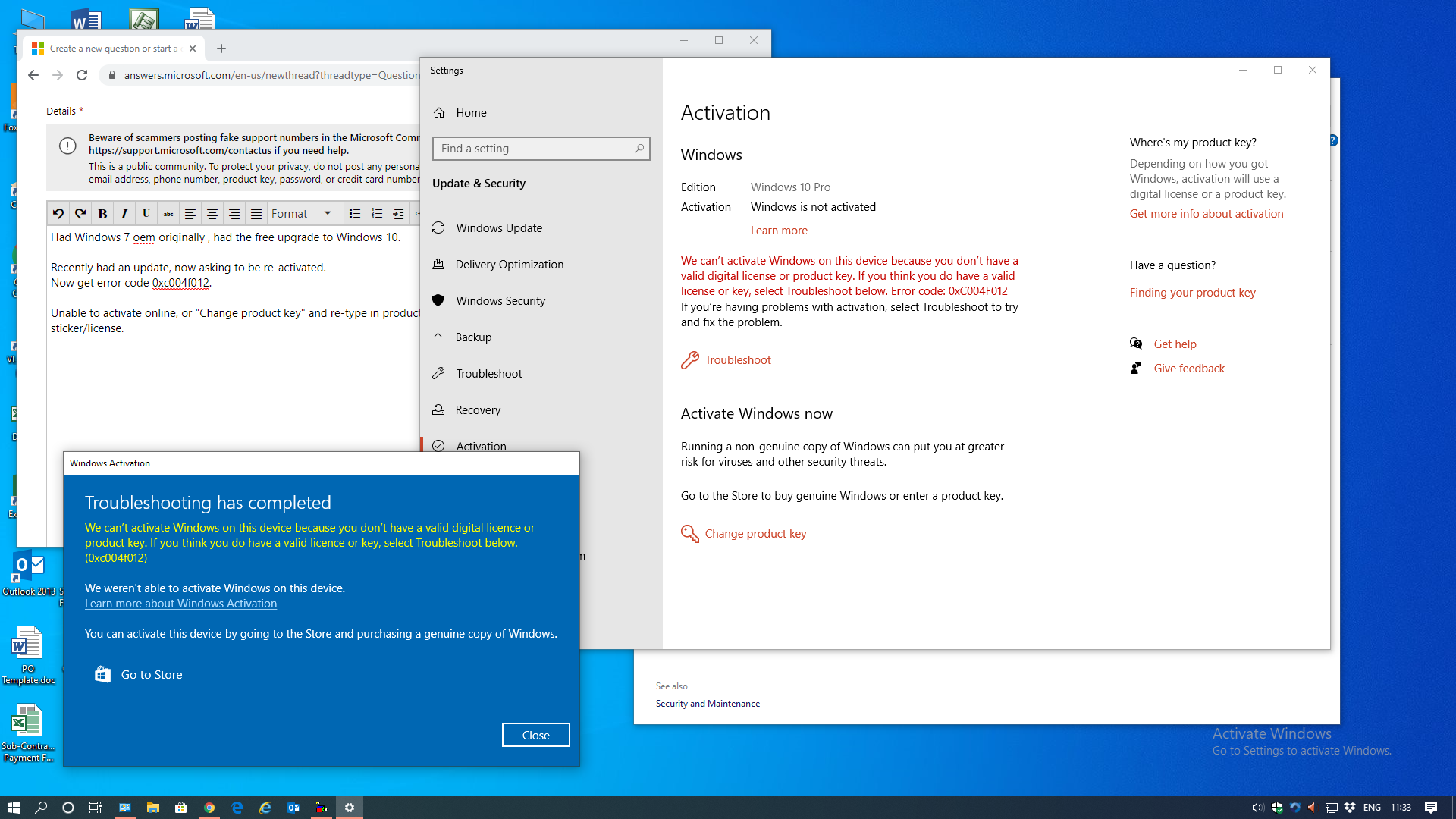 Unable re-activate windows 10, from previous windows 7 oem - Microsoft Community