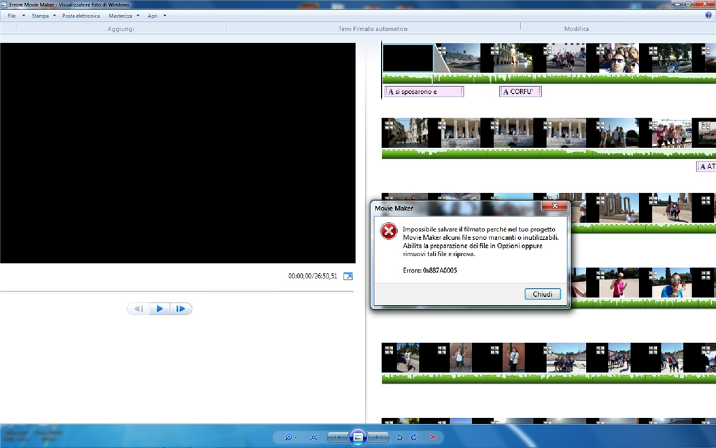 Errore Movie Maker 7a0005 Microsoft Community