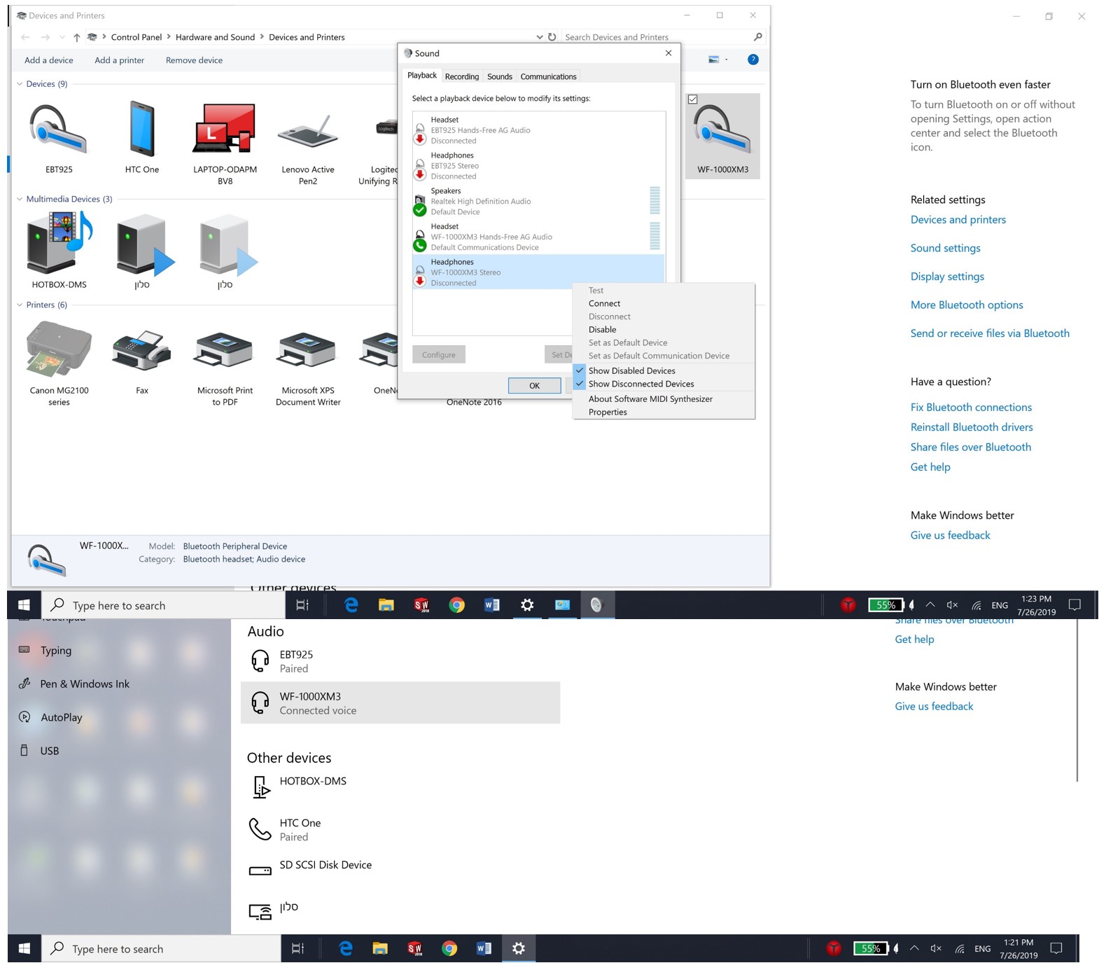 No voice output through sony earbuds while connected to pc