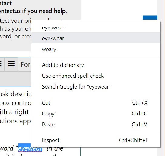 Spellcheck menu suddenly appears when clicking on a misspelled word · Issue  #2876 · MicrosoftEdge/WebView2Feedback · GitHub