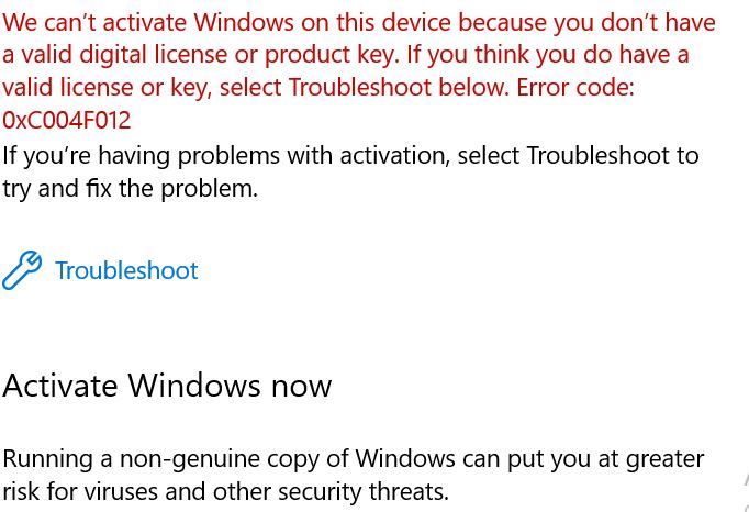 Windows Activation Error : Ask The System Questions