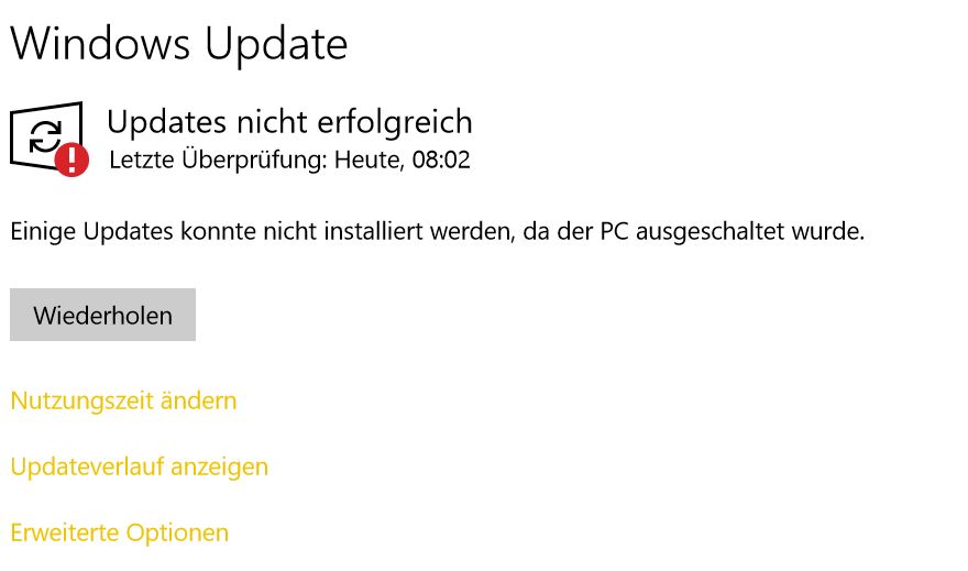 Einige Updates konnte nicht installiert werden, da der PC - Microsoft  Community